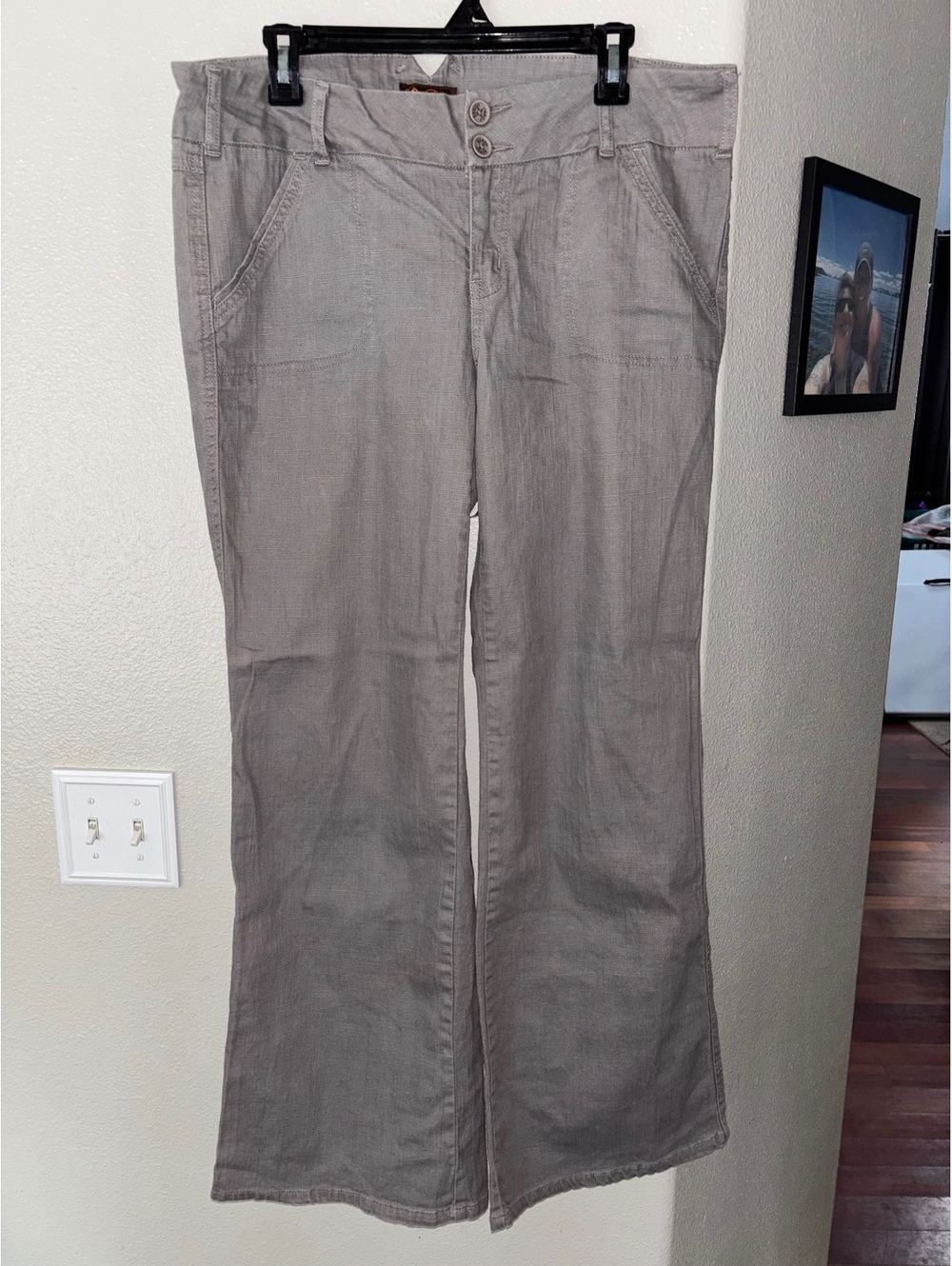 Vintage Y2K Be Bop Linen Blend Grey Wide Leg Trousers Flare Pants Juniors 15